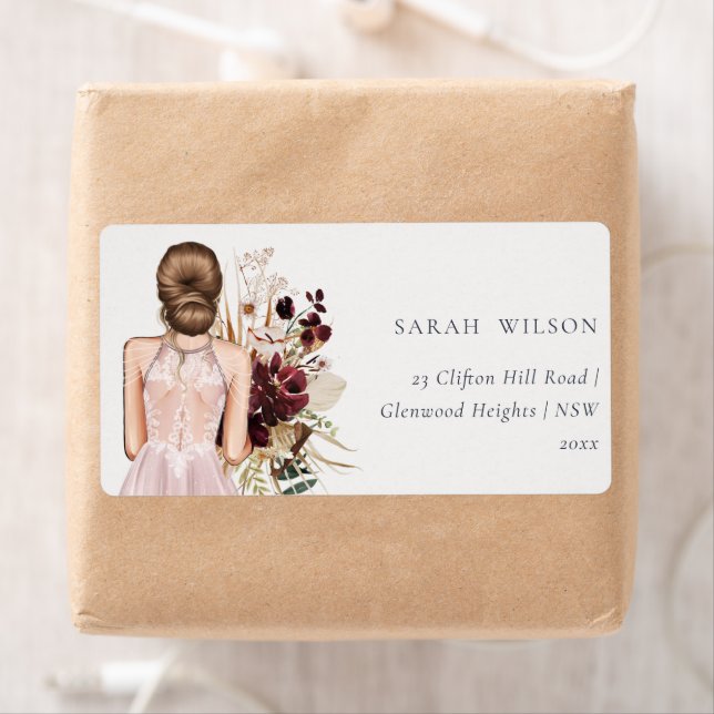 Elegant Boho Blush Wedding Gown Bride Address Label (Insitu)