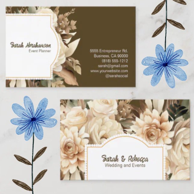 Elegant Boho Bohemian Gold Champagne Brown Floral Business Card (Creator Uploaded)