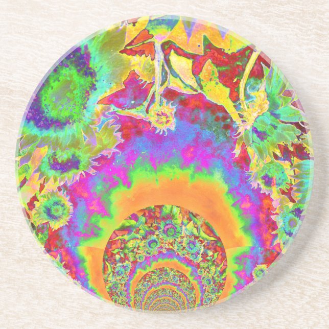 Elegant boho bohemian retro sunflowers  drink coaster (Front)