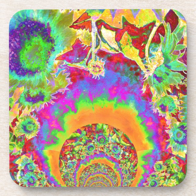 Elegant boho bohemian retro sunflowers  drink coaster (Front)