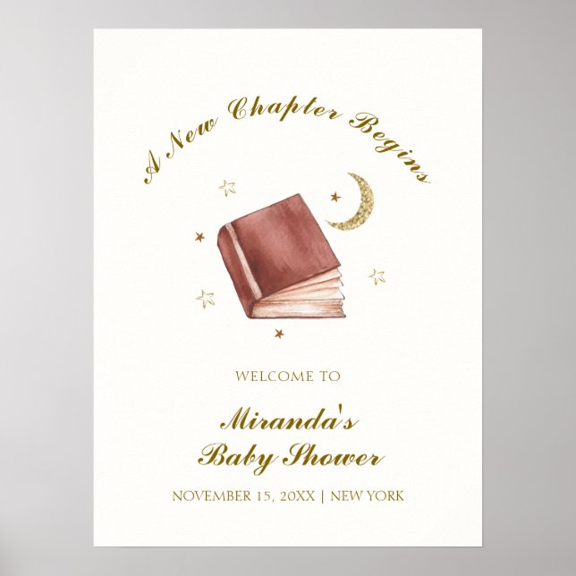 Elegant Boho Book Moon Star Baby Shower Welcome  Poster (Front)