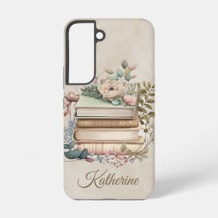 Elegant Boho Book Stack Floral Name Samsung Galaxy S22 Case