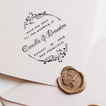 Elegant Boho Botanical Classy Lettering Wedding Rubber Stamp<br><div class="desc">This beautiful wedding stamp is perfect for anyone looking for a beautiful mailing accessory for their special occasion! This design features a rustic floral wreath around your names in the center, in the classy whimsical lettering. On the top, it says: ´´save the date for the wedding of´´ and on the...</div>