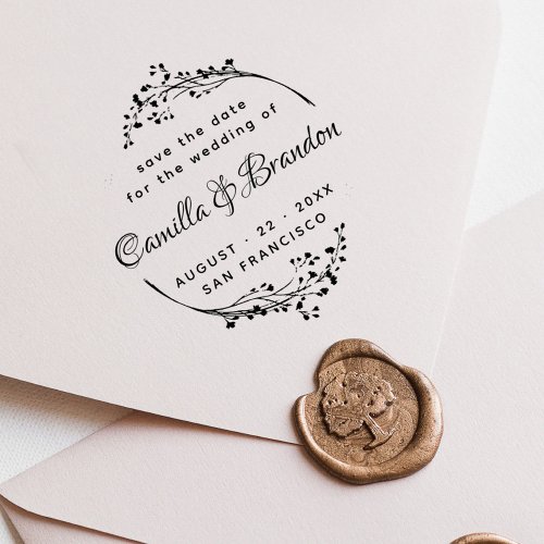 Elegant Boho Botanical Classy Lettering Wedding Rubber Stamp