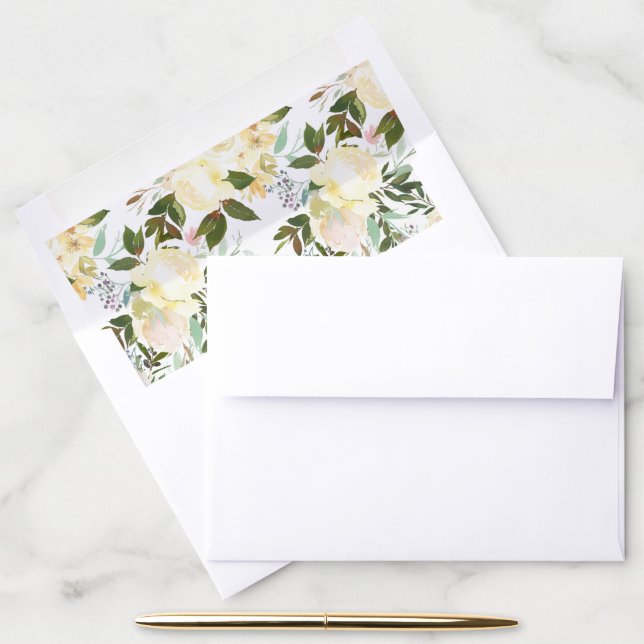 Elegant Boho Botanical Creme Rose Floral Wedding Envelope Liner (Desk)