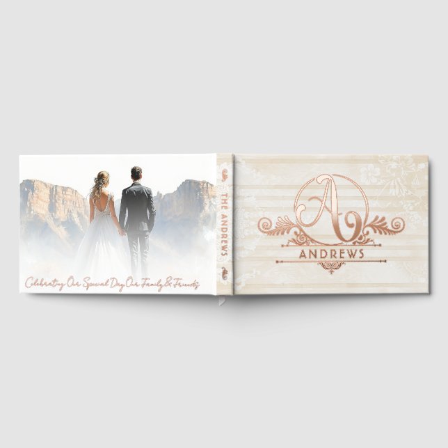 Elegant Boho Botanical Custom Monogram Wedding Foil Guest Book (Full)