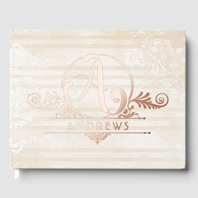 Elegant Boho Botanical Custom Monogram Wedding Foil Guest Book (Front)