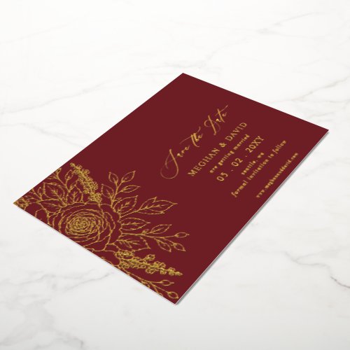 Elegant Boho Botanical Fall Floral Photo Foil Invitation