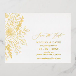Elegant Boho Botanical Fall Floral Photo Foil Invitation Postcard