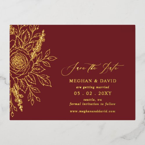 Elegant Boho Botanical Fall Floral Photo Foil Invitation Postcard
