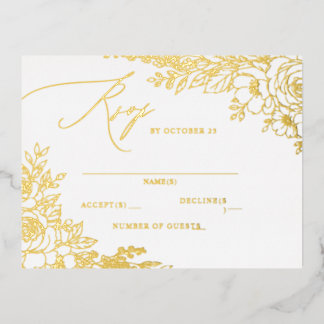 Elegant Boho Botanical Fall Floral RSVP Foil Invitation Postcard