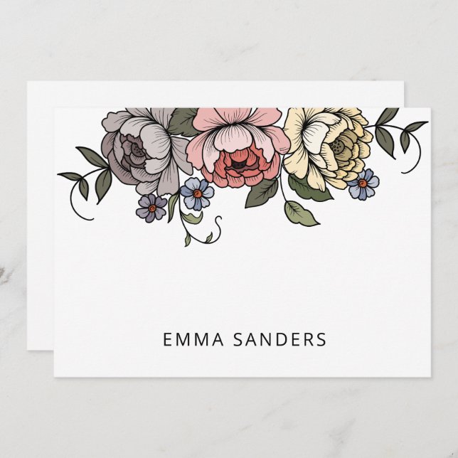 Elegant Boho Botanical Florals Personalized Note Card (Front/Back)