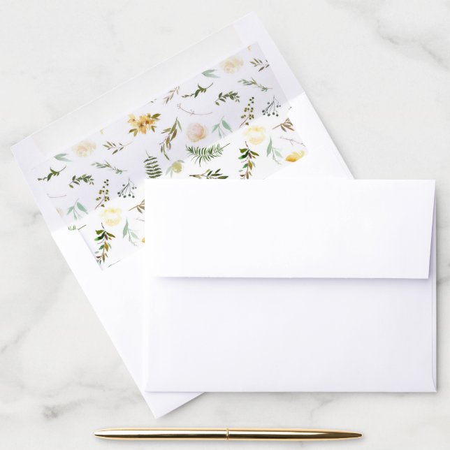 Elegant Boho Botanical Rose Floral Wedding Envelope Liner (Desk)