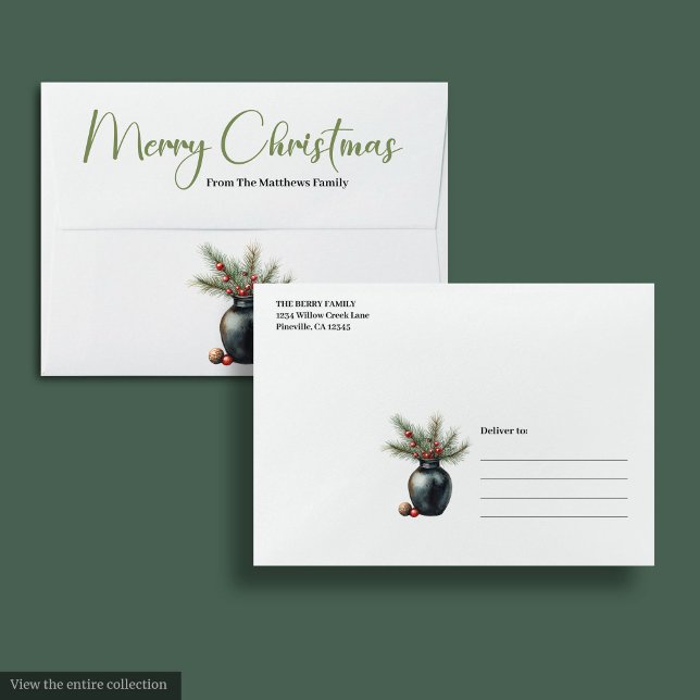 Elegant Boho Botanical Scandinavian Christmas Mail Envelope (Elegant Boho Botanical Scandinavian Christmas Mailer)