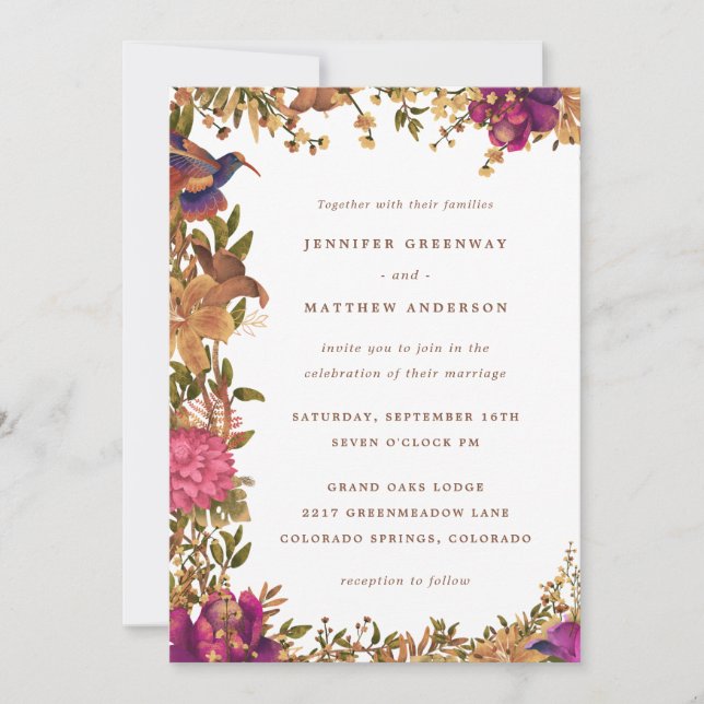 Elegant Boho Botanical Watercolor Floral Wedding Invitation (Front)