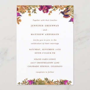 Elegant Boho Botanical Watercolor Flowers Wedding Invitation