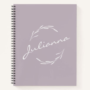 Elegant Boho Botanical Wreath Lilac Personalized Notebook