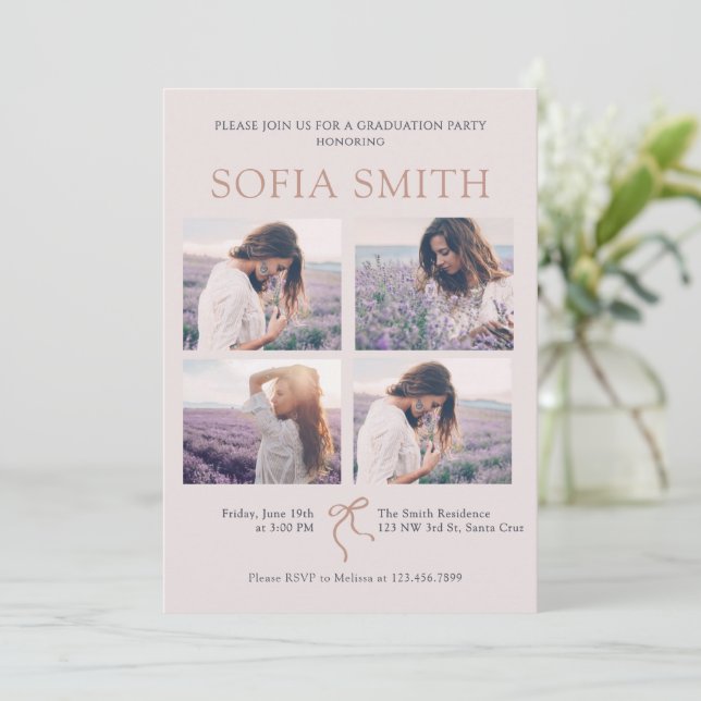 Elegant Boho Bow Graduation Party Invitation (Standing Front)