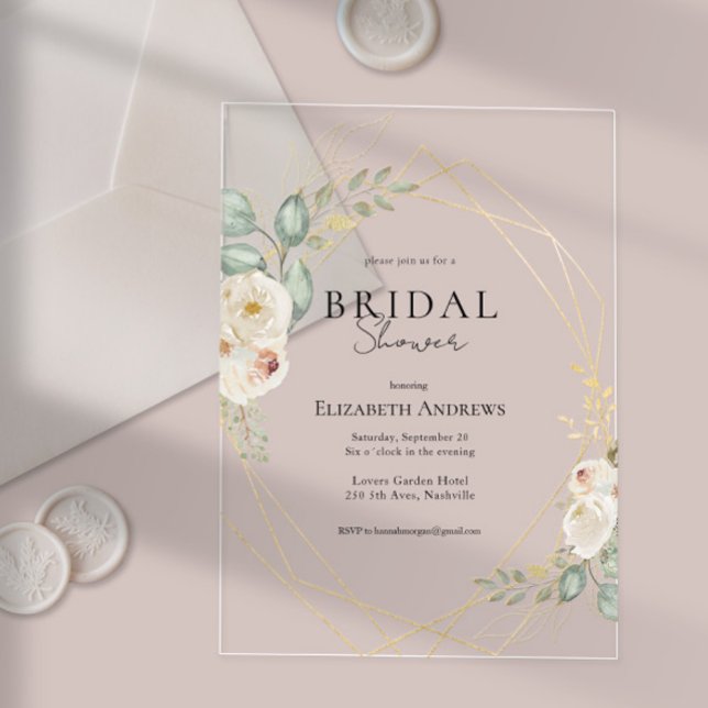 Elegant Boho Bridal Shower Acrylic Invitations (Elegant Acrylic Floral Watercolor Bridal Shower Boho invitation)
