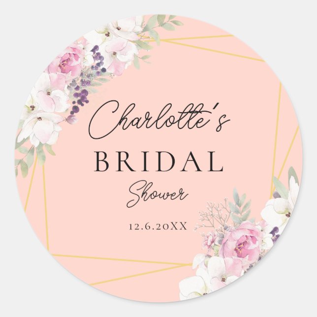 Elegant Boho Bridal Shower   Classic Round Sticker (Front)