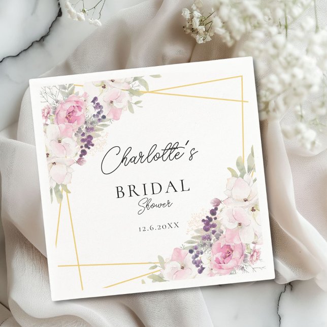 Elegant Boho Bridal Shower  Napkins (Elegant Floral Bridal Shower Napkins with your name and date.)