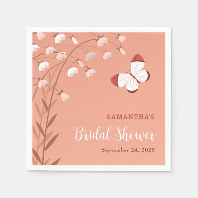 Elegant Boho Bridal Shower Wildflowers Butterfly Napkins (Front)
