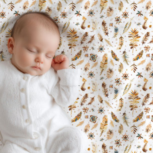 Elegant boho brown hues orange yellow feathers baby blanket