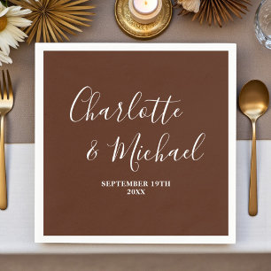 Elegant Boho Brown Script Minimalist Wedding Napkins