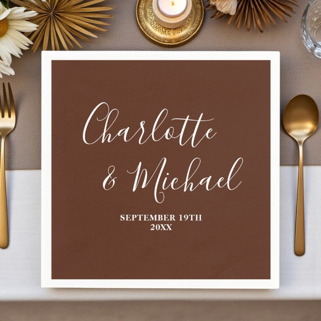 Elegant Boho Brown Script Minimalist Wedding Napkins (Creator Uploaded)