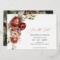 Elegant Boho Burgundy Blush Floral Photo Foil Invitation