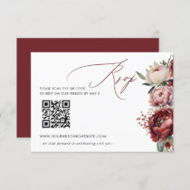 Elegant Boho Burgundy Blush Floral QR CODE RSVP Card