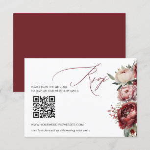 Elegant Boho Burgundy Blush Floral QR CODE RSVP Card