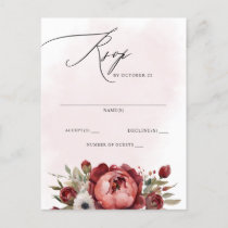 Elegant Boho Burgundy Blush Floral RSVP Postcard