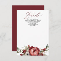 Elegant Boho Burgundy Blush Floral Wedding Enclosure Card