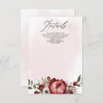 Elegant Boho Burgundy Blush Floral Wedding Enclosure Card