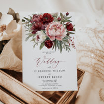 Elegant Boho Burgundy Blush Floral Wedding Invitation