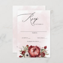 Elegant Boho Burgundy Blush Floral Wedding  RSVP Card