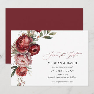 Elegant Boho Burgundy Blush Floral Wedding Save The Date