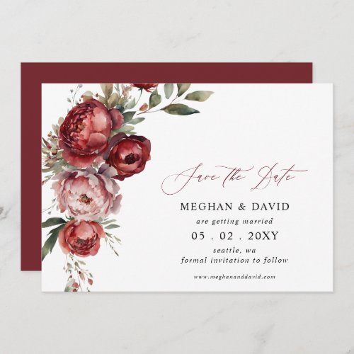 Elegant Boho Burgundy Blush Floral Wedding Save The Date