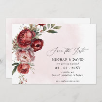 Elegant Boho Burgundy Blush Floral Wedding Save The Date