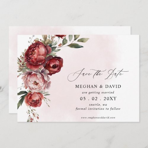 Elegant Boho Burgundy Blush Floral Wedding Save The Date