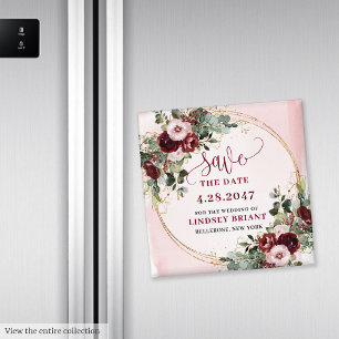 Elegant Boho Burgundy Blush Gold Floral Magnet