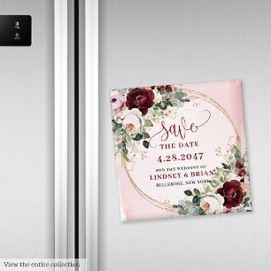 Elegant Boho Burgundy Blush Gold Floral Magnet