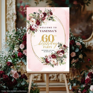 Elegant Boho Burgundy Eucalyptus 60th Birthday Foam Board