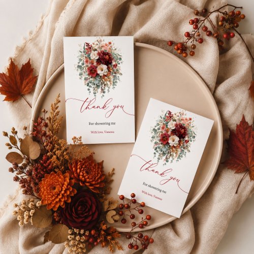 Elegant boho burgundy floral autumn thank you card