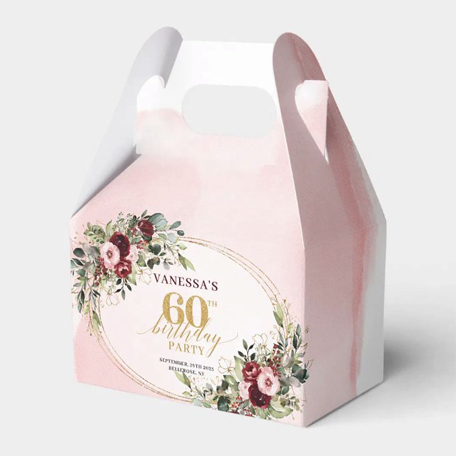 Elegant Boho Burgundy Gold Floral 60th Favor Box (Elegant Boho Burgundy Blush Roses 60th Birthday Box

)