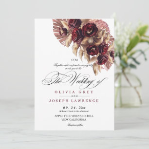 Elegant Boho Burgundy Gold Rose Floral Wedding Invitation