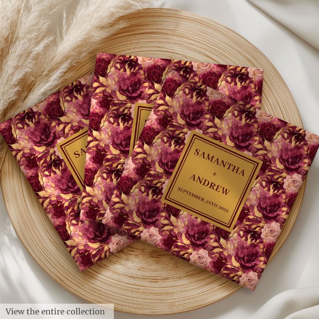 Elegant Boho Burgundy Gold Wedding Cloth Napkins (Elegant Burgundy Gold Wedding Cloth Napkins)