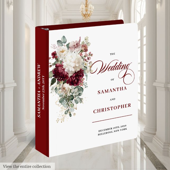 Elegant Boho Burgundy Rose Wedding Binder Album (Elegant Boho Burgundy Rose Wedding Binder Album)