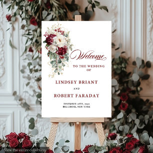 Elegant Boho Burgundy Rose Wedding Welcome Sign